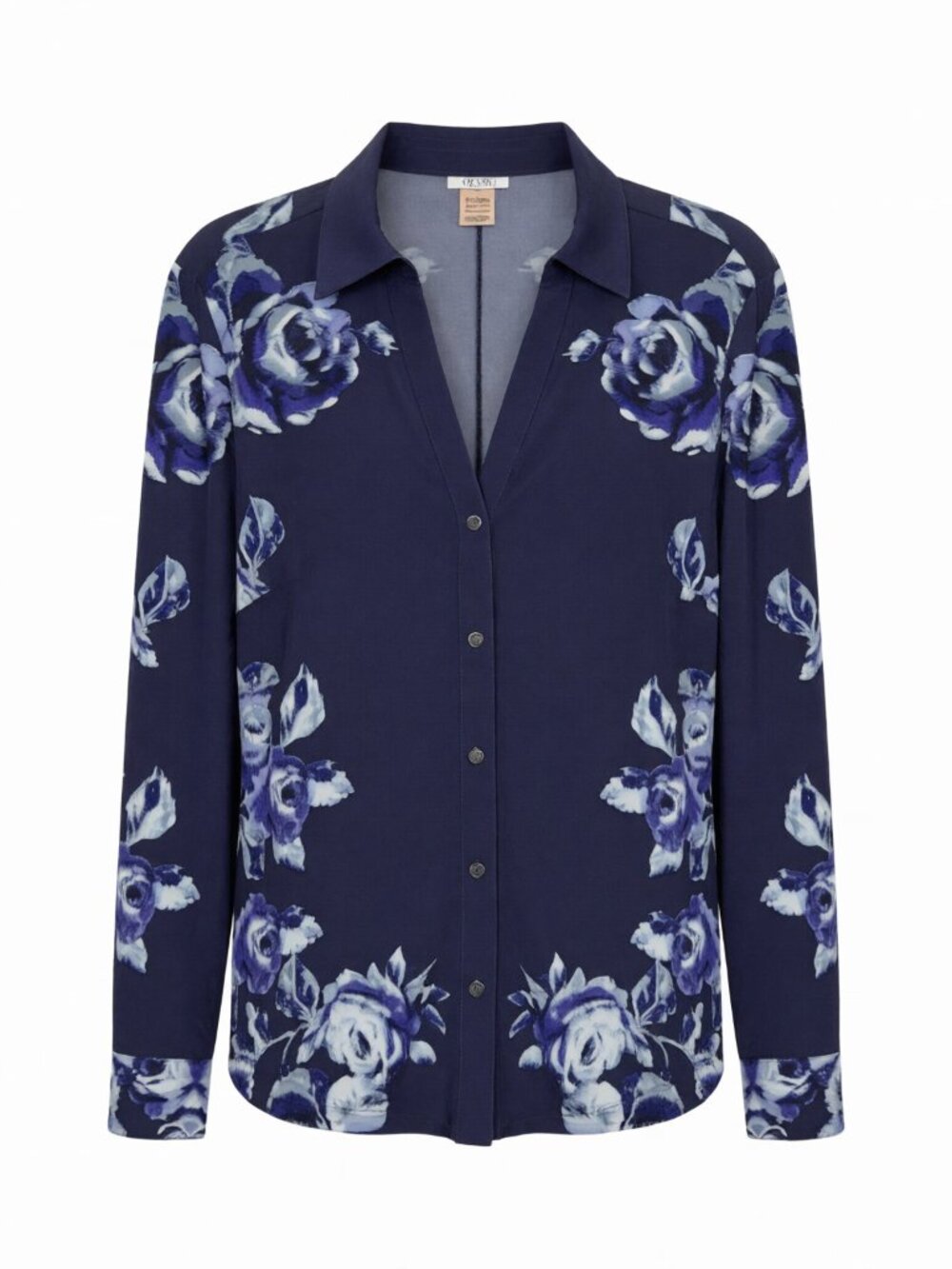 Cache Floral Button Down Shirt Women M Blue Blouse